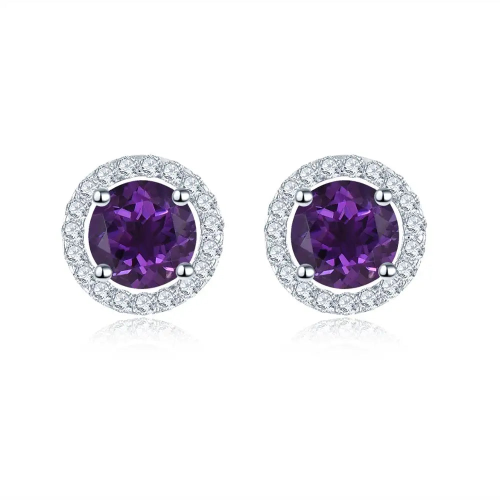 Hutang Round cut 5.0mm Blue Topaz 925 Sterling Silver Stud Earrings Natural Gemstone Fine Elegant Women Jewelry for Gift Amethyst
