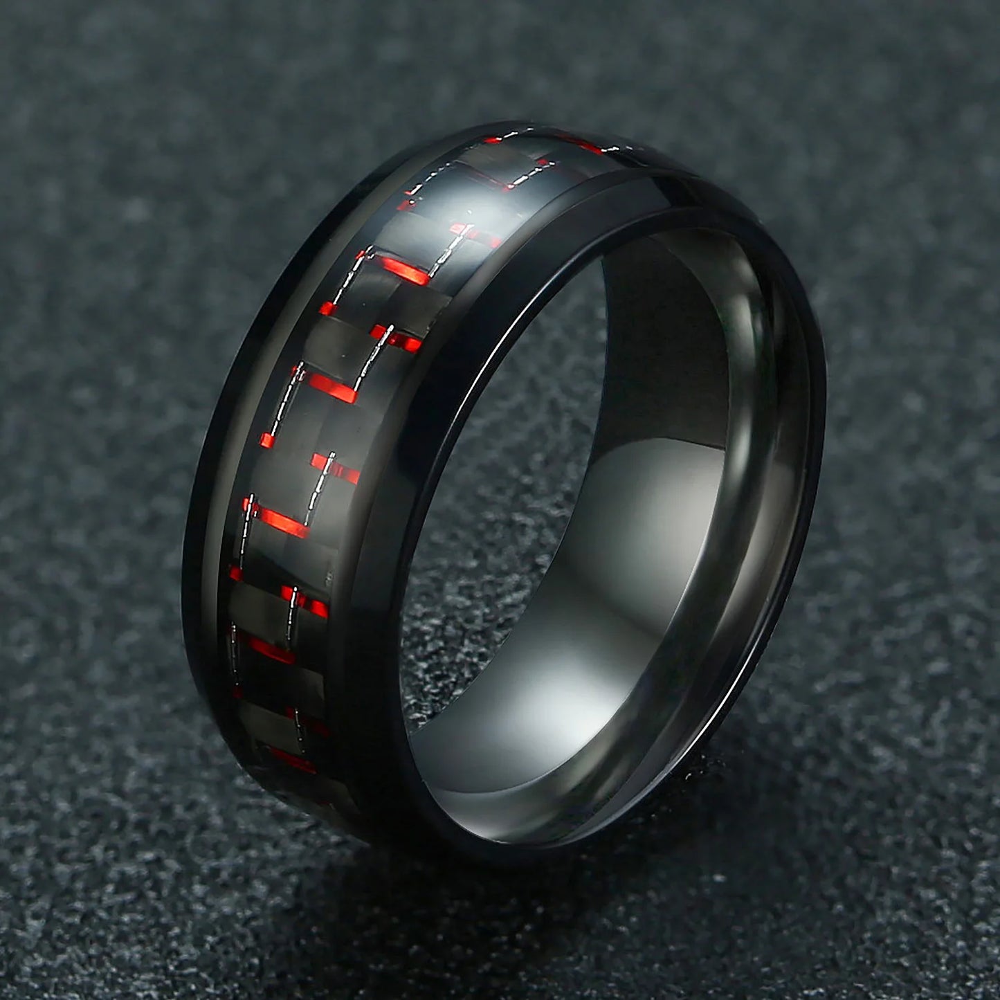 Punk Titanium Steel Black Carbon Fiber Mens Rings Fashion Red Blue Green Ring Anel Masculino Jewelry Wholesale