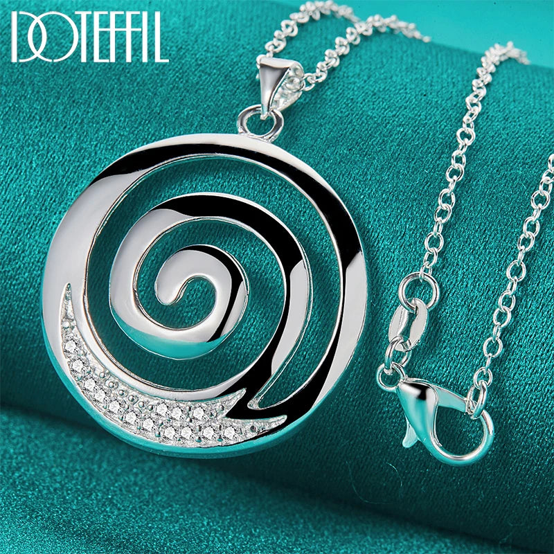 DOTEFFIL 925 Sterling Silver AAA Zircon Round Spiral Pendant Necklace 16-30 Inch Chain For Woman Man Charm Wedding Jewelry O-Chain 45cm