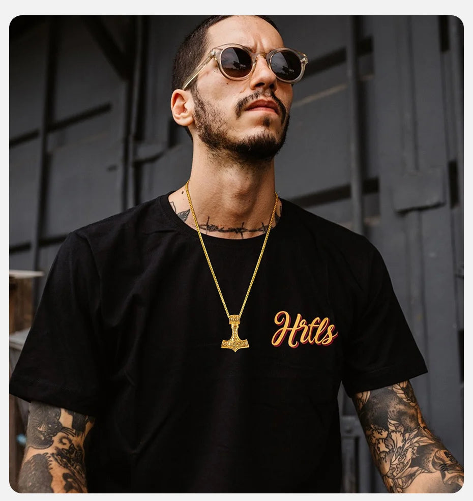 Vnox Vintage Men Norse Viking Necklaces,Rock Punk Retro Thor Mjolnir Hammer Pendant,Scandinavian Nodic Amulet Rune Neck Jewelry