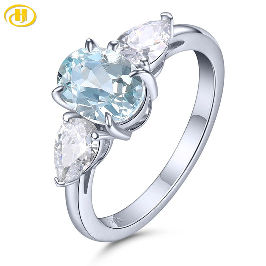 Natural Aquamarine Sterling Silver Rings 3.6 Carats Genuine Aquamarine Gemstone Light Blue Faced Cut Classic Style S925 Jewelry