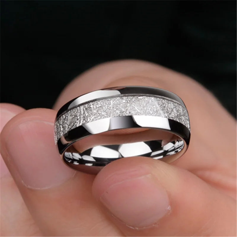 2025 Trendy 8mm Black Titanium Wedding Stainless Steel Rings For Men Inlay Colorful Abalone Shell Ring Men Wedding Band Jewelry