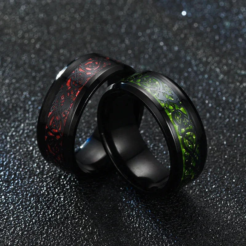 Punk Titanium Steel Black Carbon Fiber Mens Rings Fashion Red Blue Green Ring Anel Masculino Jewelry Wholesale