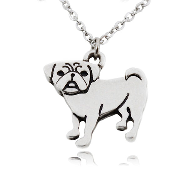 Boho Cute Cartoon Funny Pug Dog Charms Pendant Statement Necklace Collar Stainless Steel Chain Necklaces for Women Jewelry Right Necklace