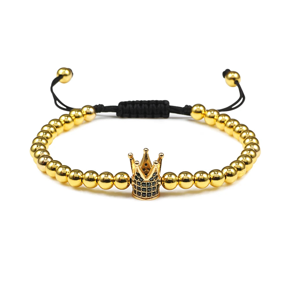 New Couple Bead Bracelet Micro CZ Crown Braided Bracelets For Men Women Adjustable Bangles His Hers Hand Jewelry Lover DIY Gifts