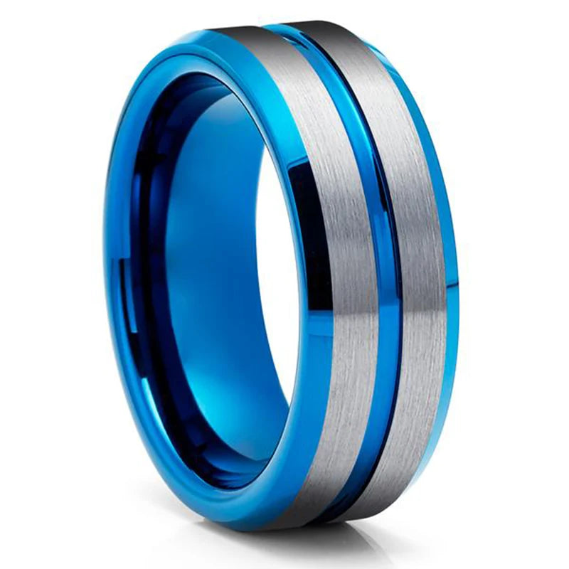 Fashion 8mm Black Polished Finish Tungsten Wedding Ring For Men Inlaid Zirconia Stainless Steel Engagement Ring Men Wedding Band