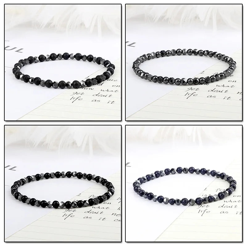 4mm Beads Bracelet Irregular Hematite Men Handmade Stretch Jewelry Black Lava Stone Charms Bracelets For Women Friendship Gifts