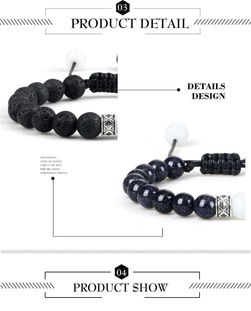 Fashion Black White Beaded Bracelets For Men 8mm Natural White Howlite Stone Beads Bracelet Women Meditation Prayer Jewelry Gift