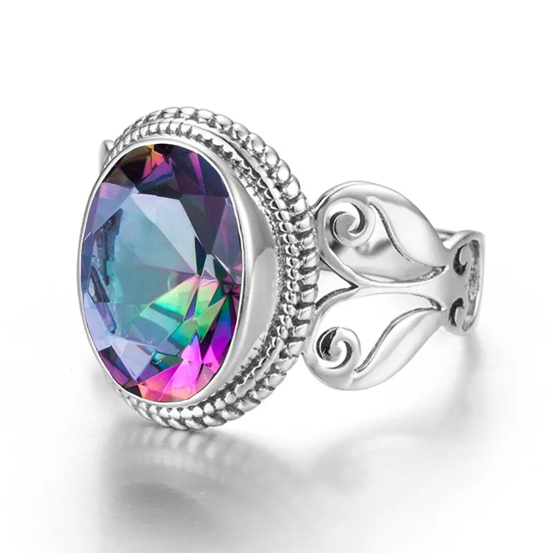 Redwood Brand Rainbow Mystic Topaz Ring Sterling Silver Women Wedding Ring Engagement Party Bohemia Fine Jewellry Birthstone