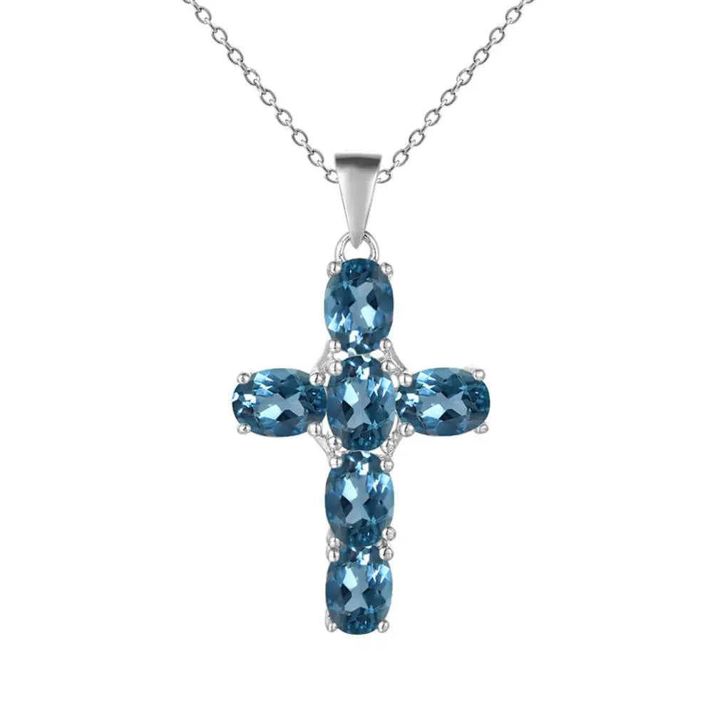GEM'S BALLET 925 Sterling Silver Cross Necklace For Women Natural Amethyst Topaz Gemstone Pendant Necklace Fine Jewelry 2021 NEW London Blue Topaz 45cm CHINA