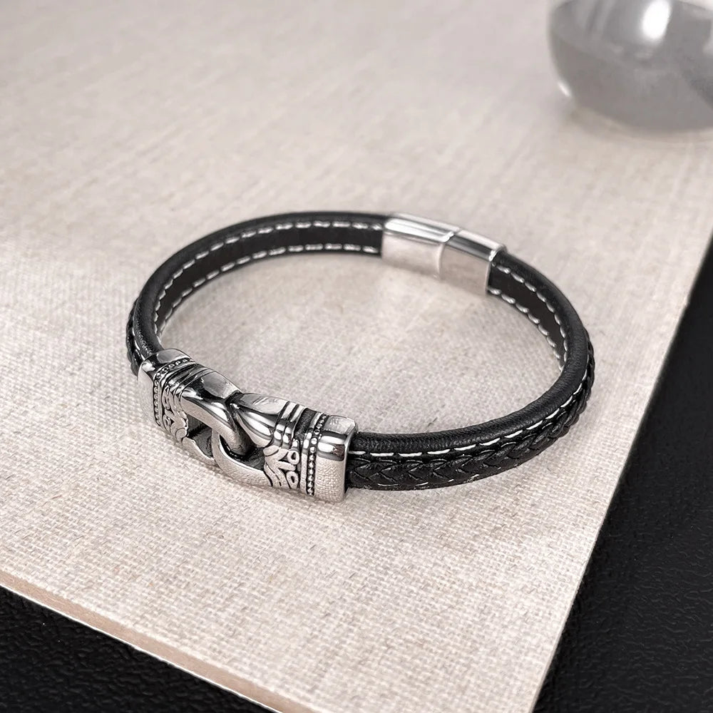 Personality Wristband Leather Bracelets Punk Style Black Bracelet Man Retro Stainless Steel Yiwu Jewelry Wholesale ALN25122887