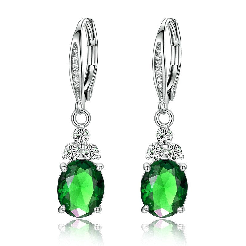 Cellacity Silver 925 Jewelry Oval Gemstones Water Drop Shaped Earrings for Women Emerald Sapphire Zircon Engagement Ear drops