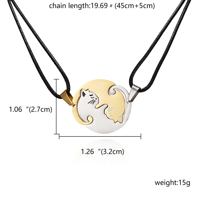 Cat Couple Necklaces For Lovers Yin Yang Animal Pendant Necklace Heart Couples Friendship Jewelry for Lovers Best Friends Gift