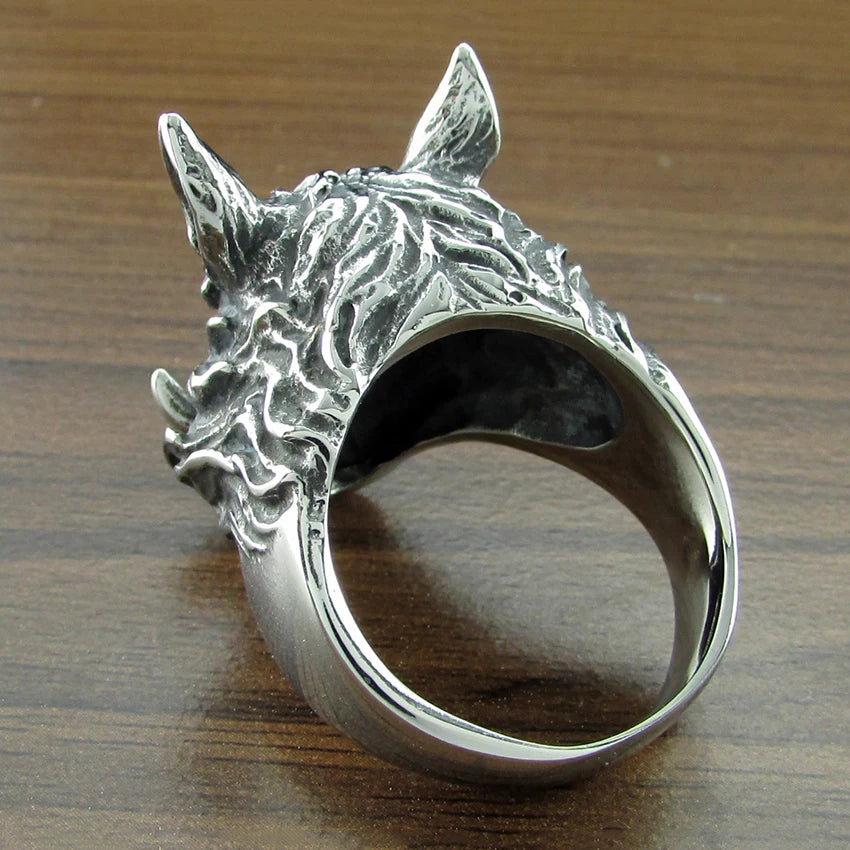 Punk Silver Color 316L Stainless Steel  Men's Wild Boar Head Ring Animal Jewelry For Gift
