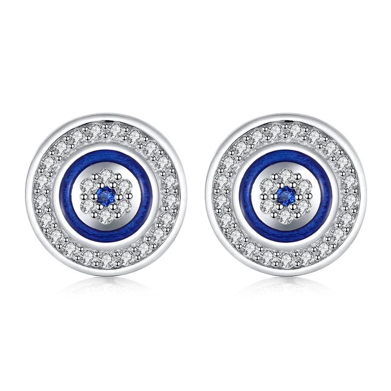 Kaletine Lucky Evil Eye Earring 925 Sterling Silver Stud Earrings For Women Blue Crystal Fatima Lucky Turkey Jewelry White Gold Color