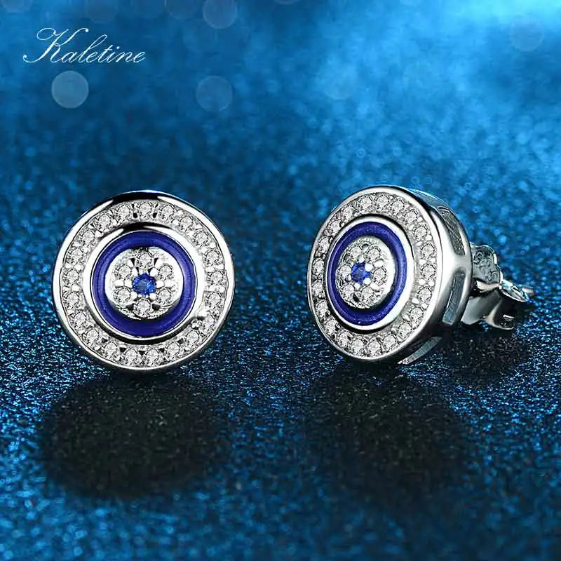 Kaletine Lucky Evil Eye Earring 925 Sterling Silver Stud Earrings For Women Blue Crystal Fatima Lucky Turkey Jewelry