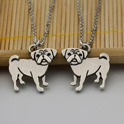 Boho Cute Cartoon Funny Pug Dog Charms Pendant Statement Necklace Collar Stainless Steel Chain Necklaces for Women Jewelry 1 Pair Necklace