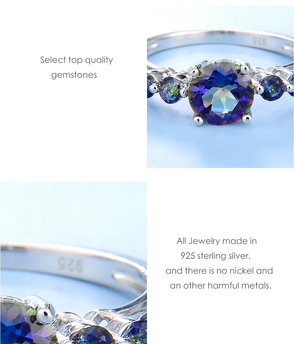 GEM'S BALLET 925 Sterling Silver Ring Natural Mystic Topaz Three Stone Birthstone Wedding Band Rings For Women Fine Jewelry