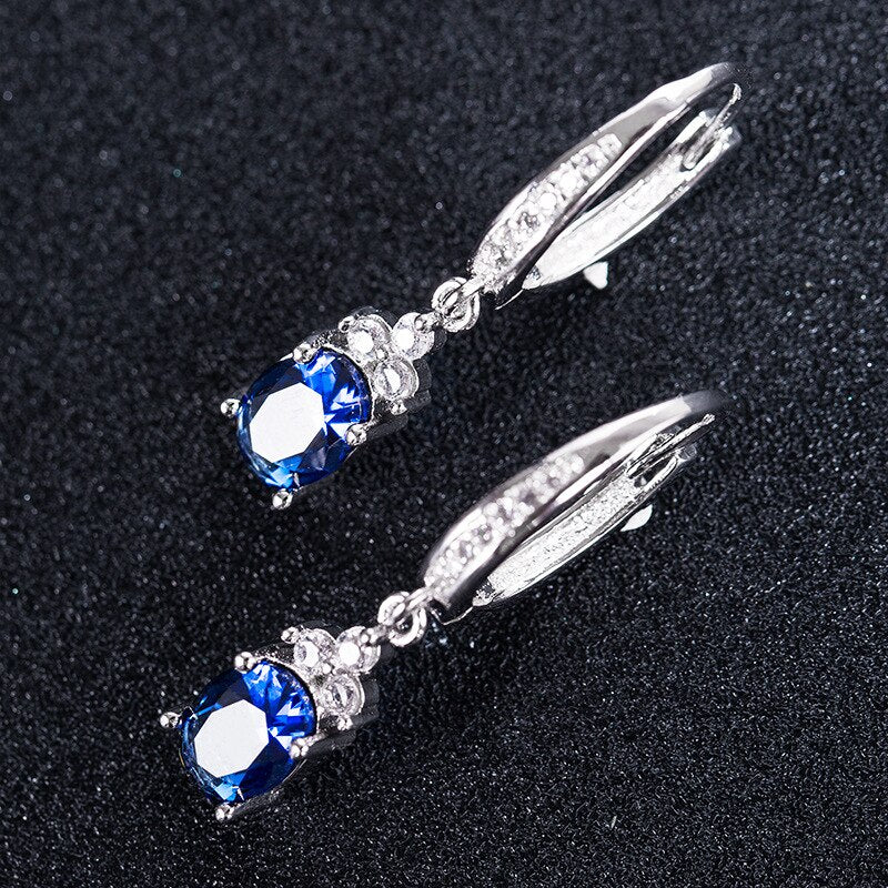 Cellacity Silver 925 Jewelry Oval Gemstones Water Drop Shaped Earrings for Women Emerald Sapphire Zircon Engagement Ear drops
