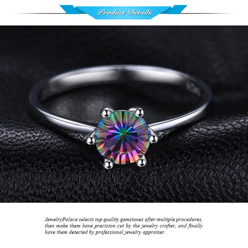 Cellacity Genuine Rainbow Mystic Topaz Ring 925 Sterling Silver Rings for Women Engagement Ring Silver 925 Gemstones Jewelry