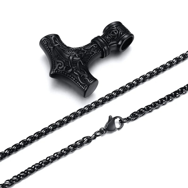 Vnox Vintage Men Norse Viking Necklaces,Rock Punk Retro Thor Mjolnir Hammer Pendant,Scandinavian Nodic Amulet Rune Neck Jewelry