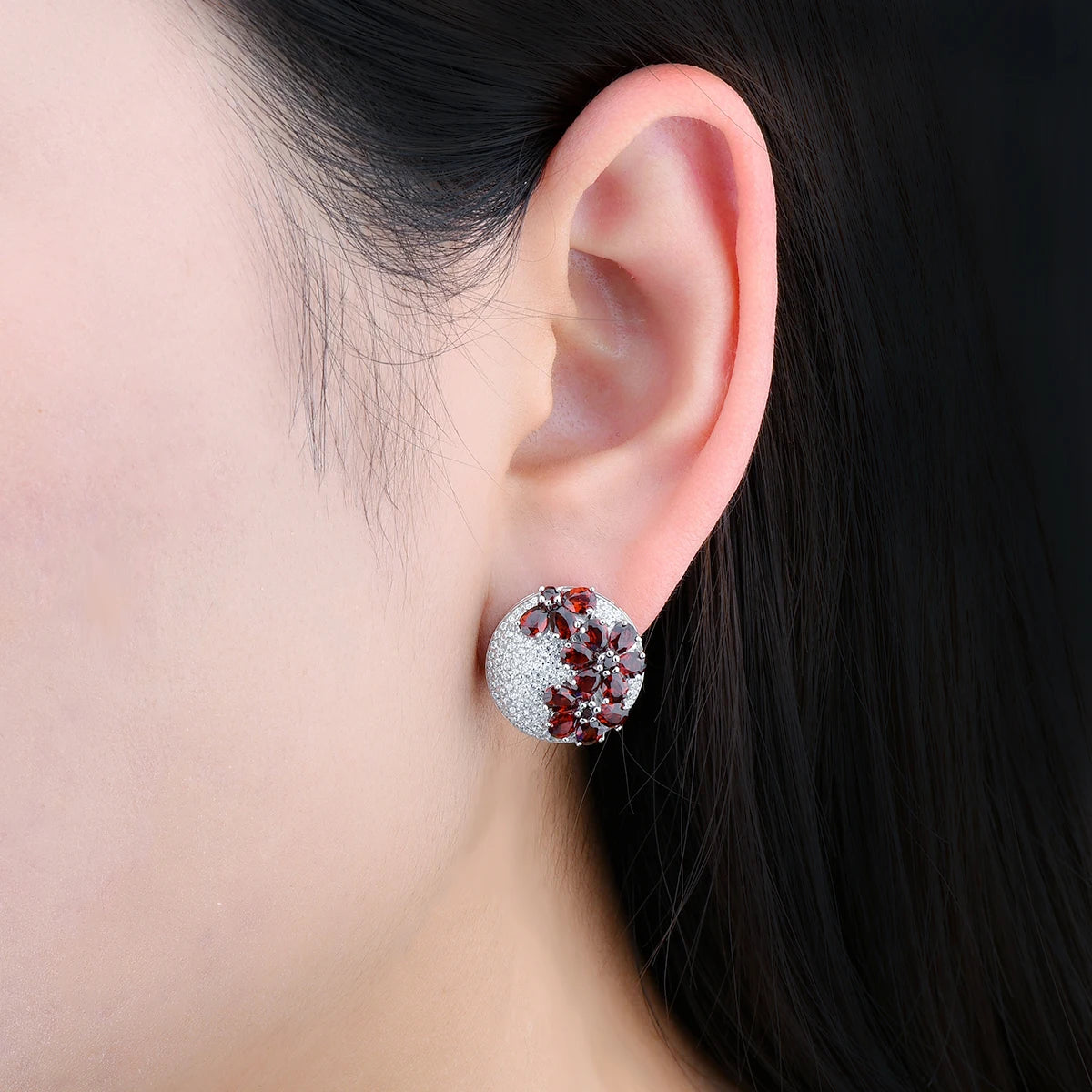 Natural Red Garnet Solid Silver Clip Earring 5.2 Carats Genuine Garnet Faced Cut Elegant Romantic Style S925 Engagement Wedding