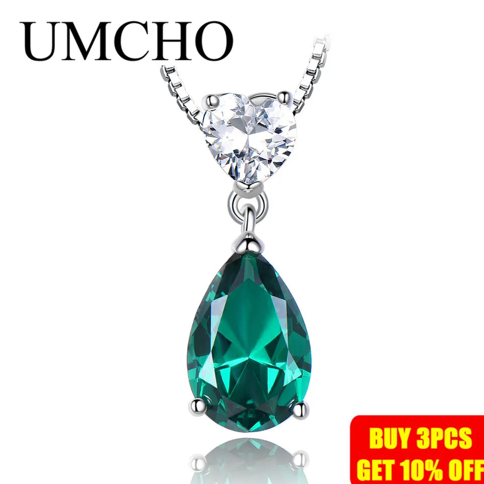 UMCHO 2019 New Fashion 925 Sterling Silver Pendant Necklace for Women Nano Emerald Zircon Chain Anniversary Necklace With Chain