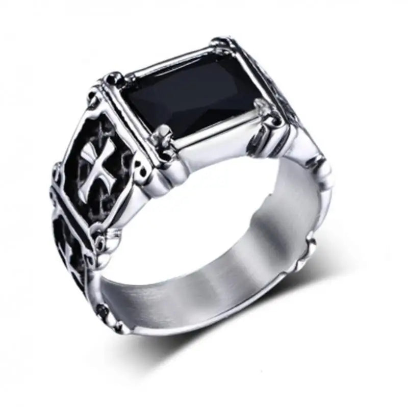 Fashion Personality Templar Knight Red Shield Cross Ring for Men High Quality Metal Ring Trend Jewelry A409-Black