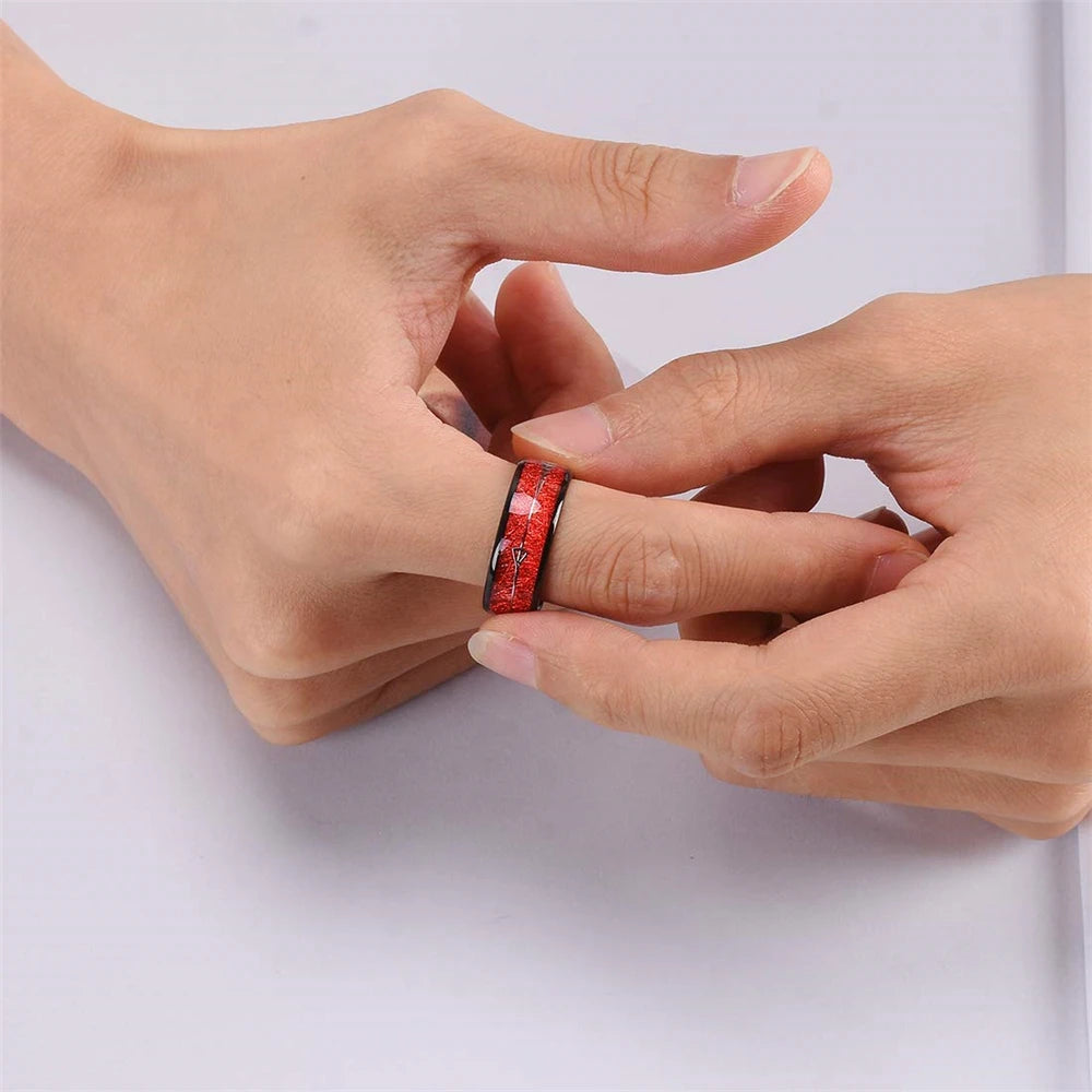 Fashion 8MM Rose Gold Color Stainless Steel Rings For Men Women Colorful Abalone Shell  Inlaid Men Rings Wedding Party Jewelry