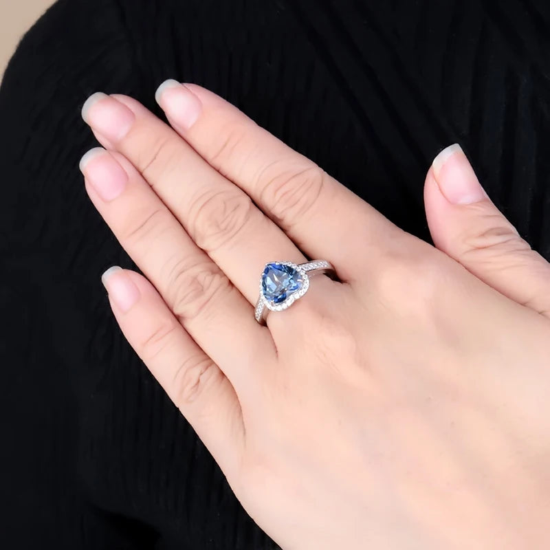 GEM'S BALLET 925 Sterling Silver Heart Shape 2.47Ct Natural Iolite Blue Mystic Quartz Gemstone Rings For Women Fine Jewelry