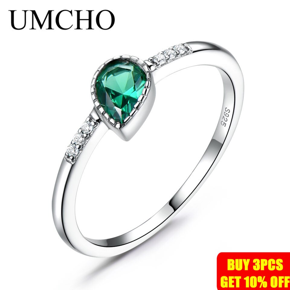 UMCHO Created Emerald Engagement Wedding Rings For Women Genuine 925 Sterling Silver Fashion Fine Jewelry