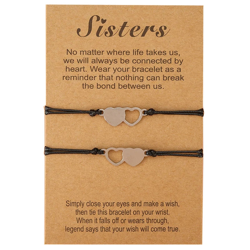 Family Friendship Couple Bracelet for Women Fashion Charm Adjustable Woven Rope Heart Butterfly Mom Sister Jewelry Lover Gifts