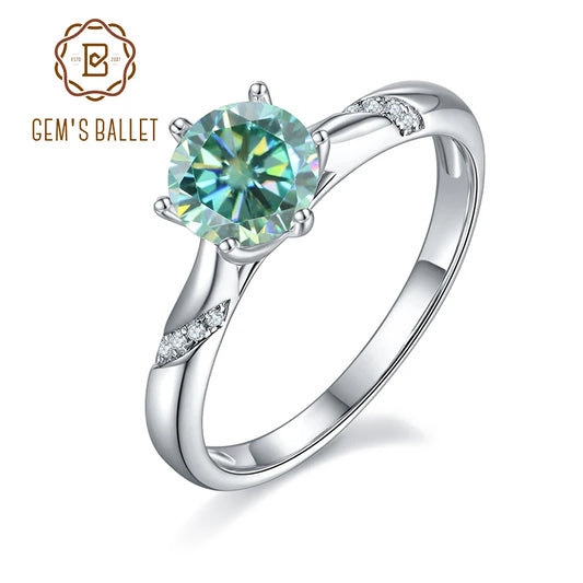GEM'S BALLET 1.0Ct 6.5mm Round Lace Design Moissanite Engagement Ring with Claw Prongs 585 14K 10K 18K Gold 925 Silver Ring