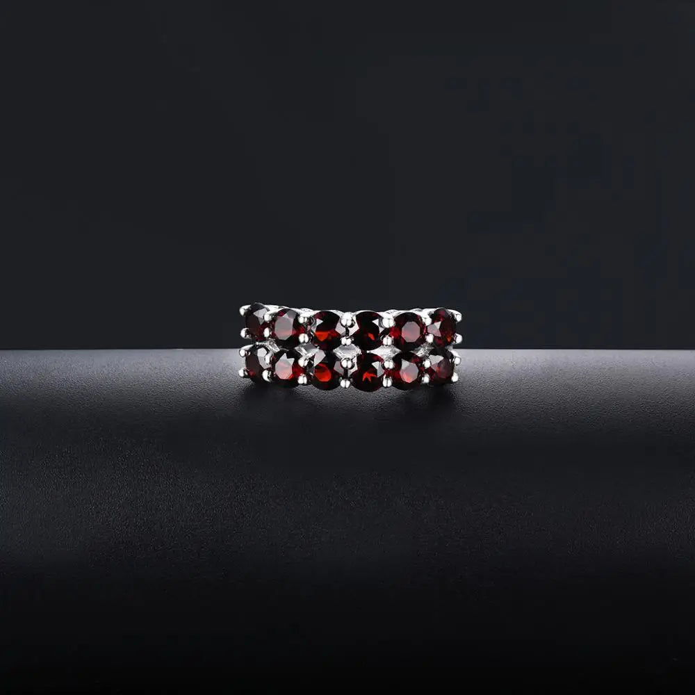 HUTANG 4.2ct Natural Black Garnet Ring for Women 925 Sterling Silver Rings Red Pomegranate Gemstone Fine Jewelry Christmas Gift