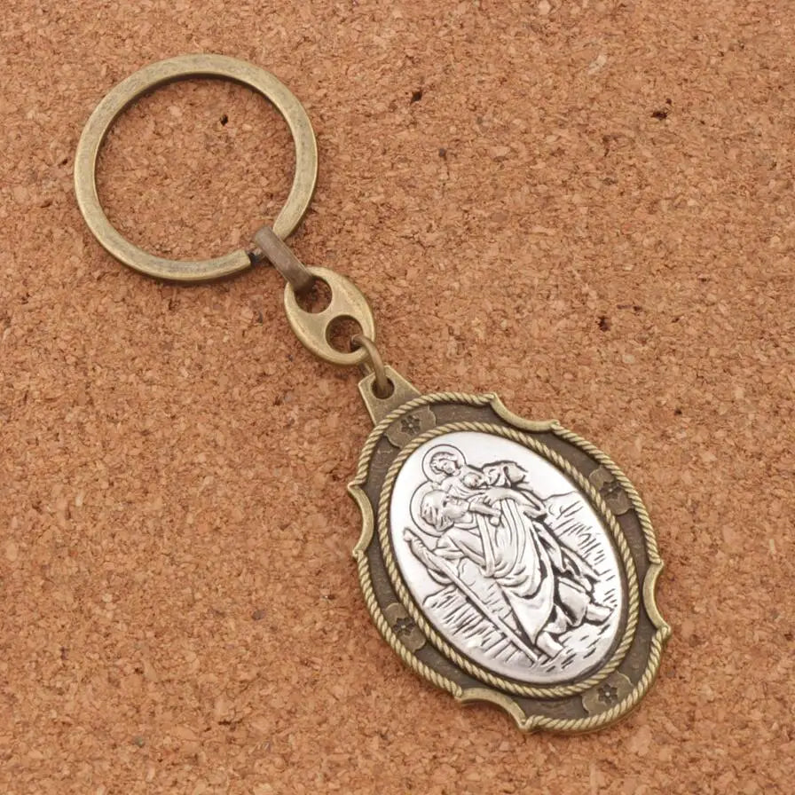 1Pcs St. Christopher Medal Keychain Patron Saint Of Travelers and Motorists 2Inches Large Auto Car Protection Key Ring K1741 BS