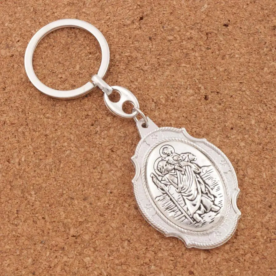 1Pcs St. Christopher Medal Keychain Patron Saint Of Travelers and Motorists 2Inches Large Auto Car Protection Key Ring K1741 SS