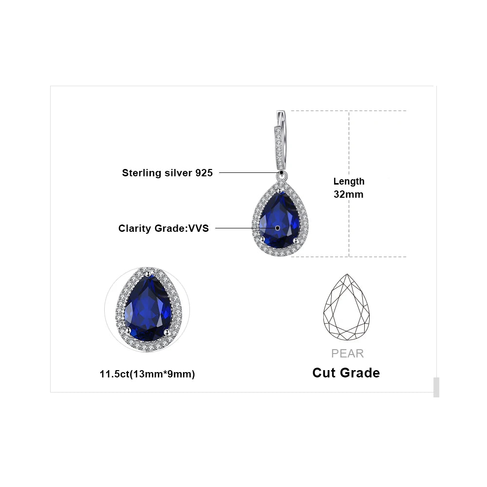 JewelryPalace 12ct Huge Pear Created Blue Sapphire 925 Sterling Silver Dangle Earrings for Women
