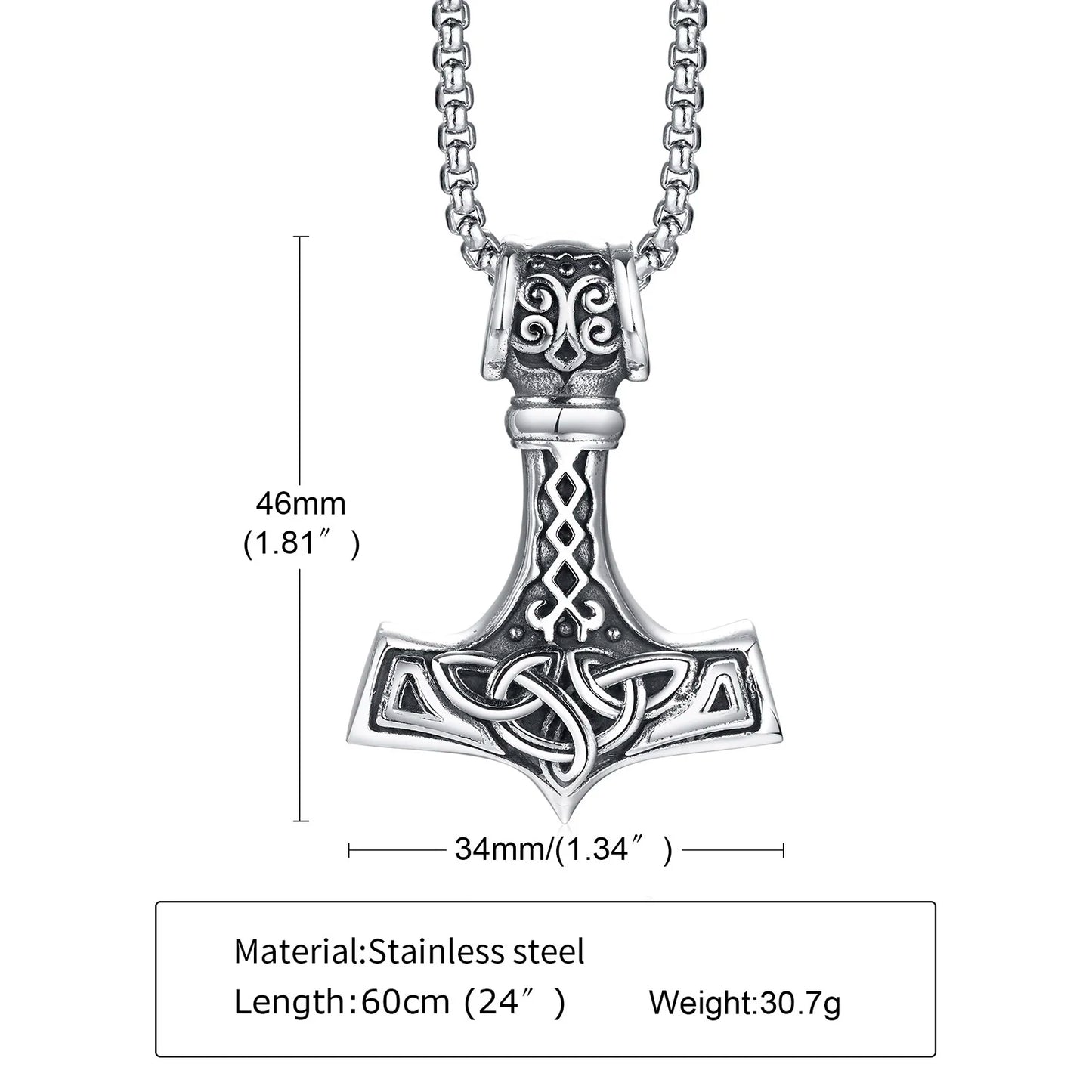Vnox Vintage Men Norse Viking Necklaces,Rock Punk Retro Thor Mjolnir Hammer Pendant,Scandinavian Nodic Amulet Rune Neck Jewelry