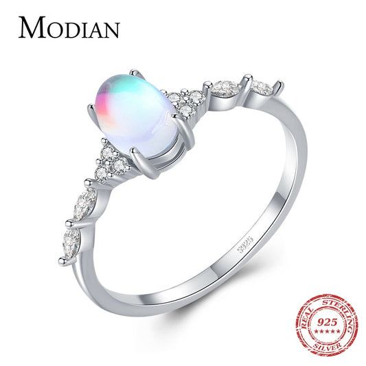 MODIAN 925 Sterling Silver Minimalist Oval Moonstone Ring Thin Women Engagement Female Ring Wedding Band Silver 925 Jewelry Gift 9