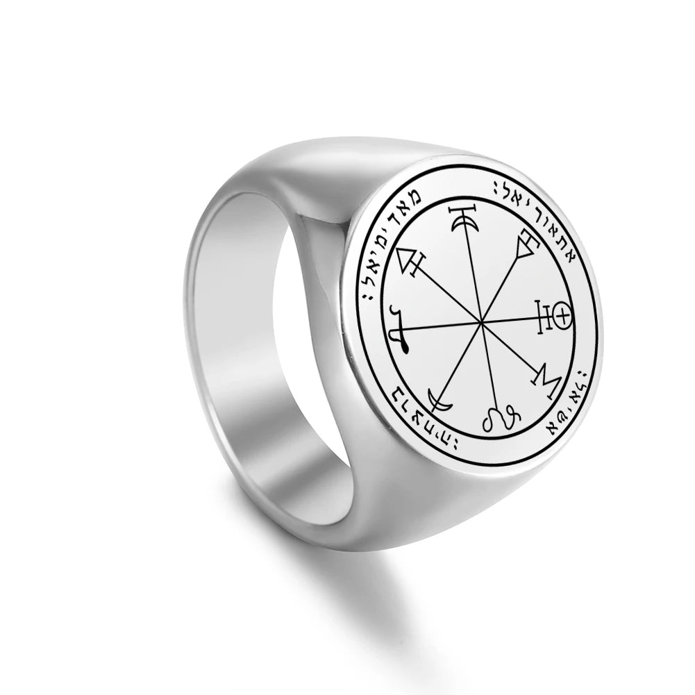 Dawapara Solomon Rings for Men Talisman Key of Solomon Amulet Punk Ring Stainless Steel Jewelry