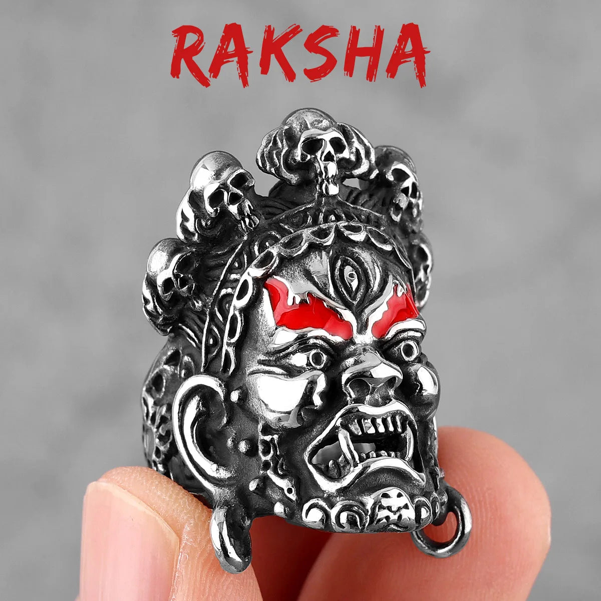 Tibetan Buddhism Raksha Buddha Stainless Steel Mens Rings Punk Amulet for Male Boyfriend Biker Jewelry Creativity Gift Wholesale