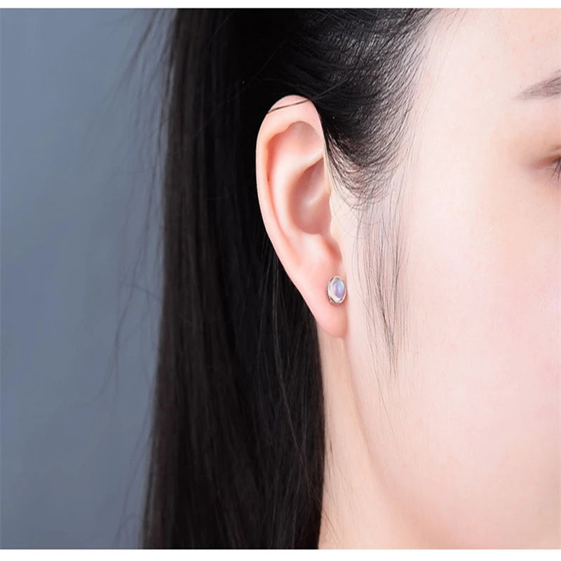 Elegant Women Earring Natural Moonstone Stud Earrings Blue Color Moonlight Earrings Women Fasion Earrings Aretes De Mujer