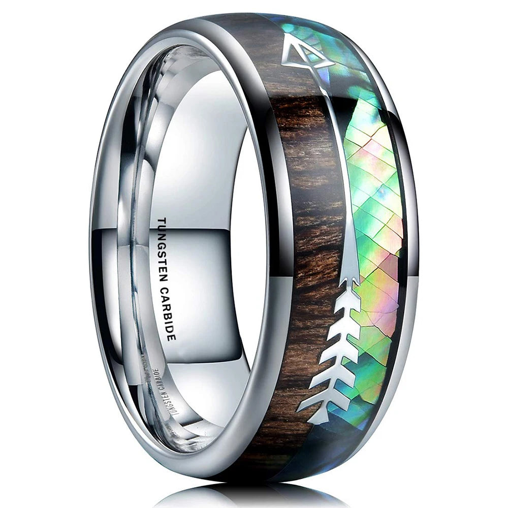 2025 Trendy 8mm Black Titanium Wedding Stainless Steel Rings For Men Inlay Colorful Abalone Shell Ring Men Wedding Band Jewelry