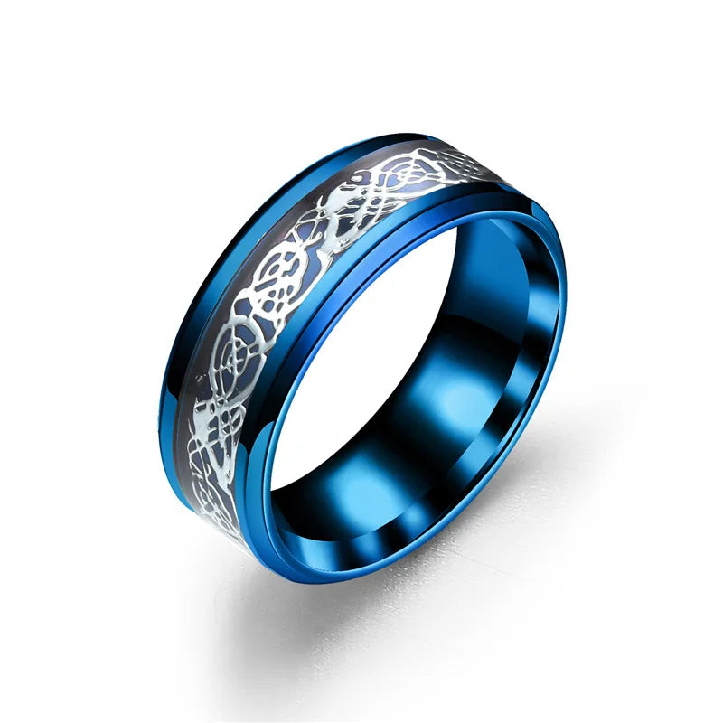 Punk Titanium Steel Black Carbon Fiber Mens Rings Fashion Red Blue Green Ring Anel Masculino Jewelry Wholesale