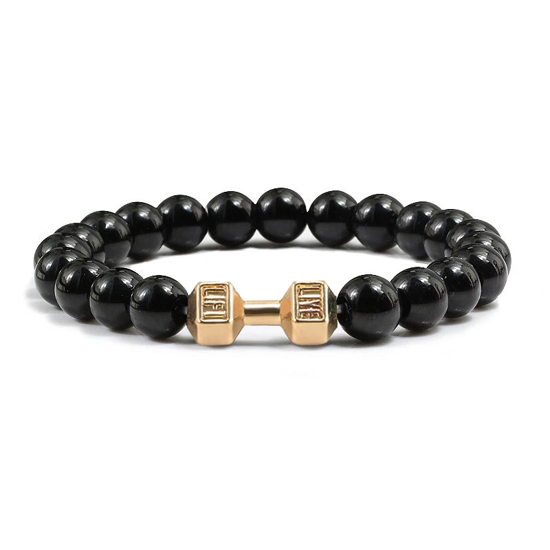 Black Weathered  Wristband Adjustable Barcelets For Women Men Beads Bracelet Dumbbell Mens Fashion Yoga Jewelry Original Bangles