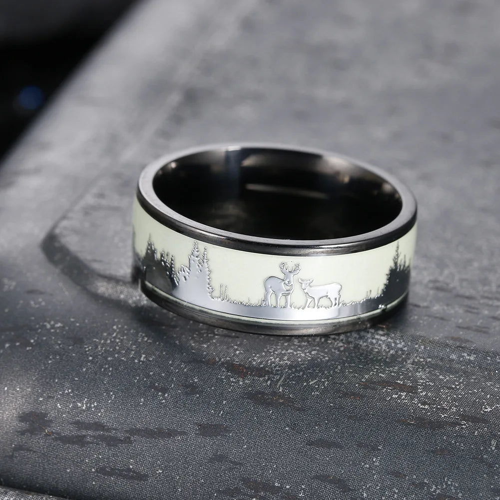 2025 Trendy 8mm Black Titanium Wedding Stainless Steel Rings For Men Inlay Colorful Abalone Shell Ring Men Wedding Band Jewelry