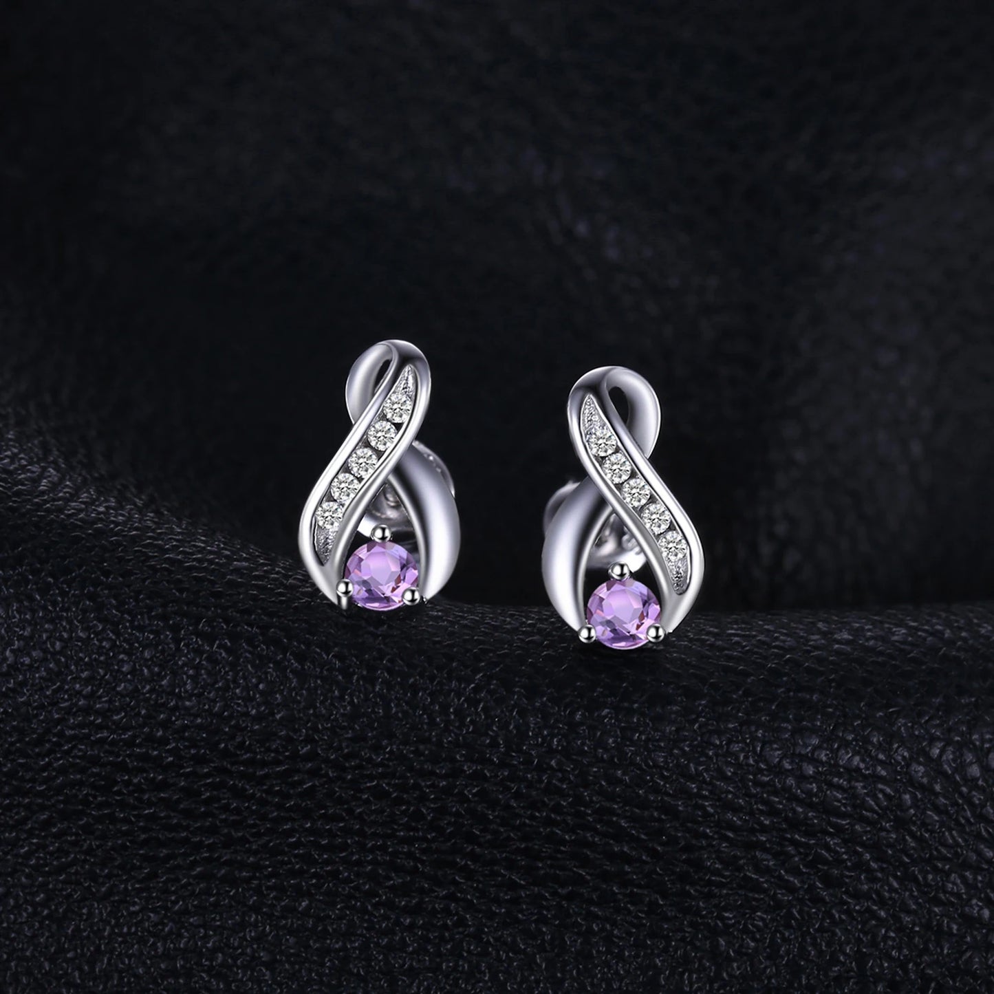 JewelryPalace Infinity Natural Purple Amethyst 925 Sterling Silver Stud Earrings for Women Jewelry