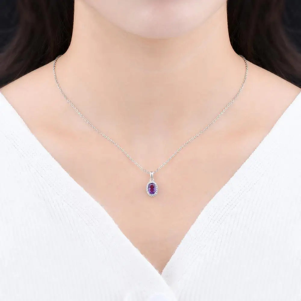 Hutang Genuine Purple Amethyst 925 Silver Pendant Solid 925 Sterling Silver Chain Fine Elegant Gemstone Jewelry for Women