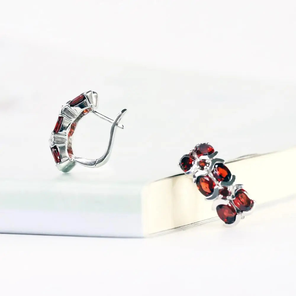 GEM'S BALLET Natural Garnet Gemstone Earrings 925 Sterling Silver Mona Lisa Clip Earrings for Women Wedding Jewelry Bijouterie