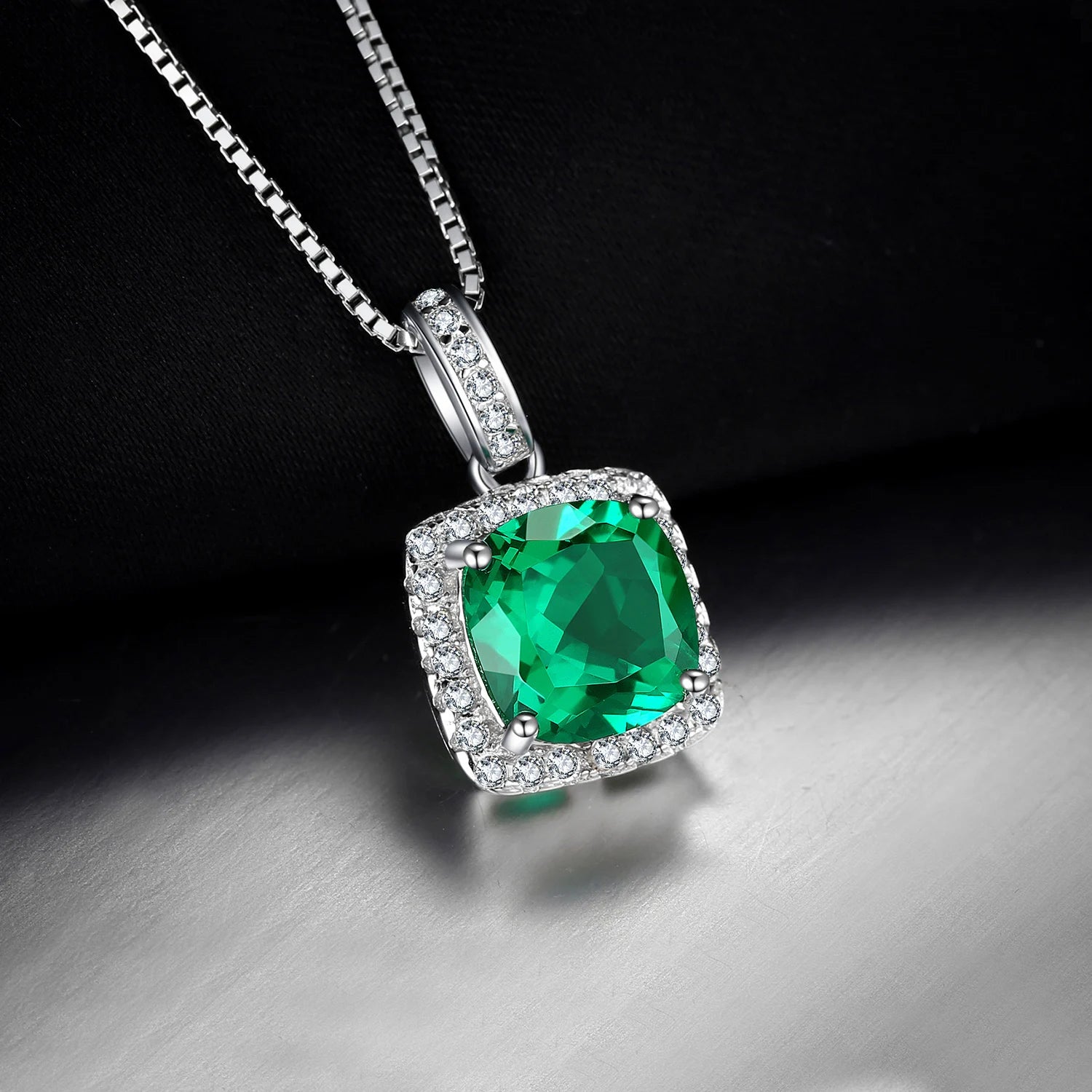 JewelryPalace Square Simulated Nano Emerald 925 Sterling Silver Pendant Necklace Gemstone Statement Necklace Women Without Chain